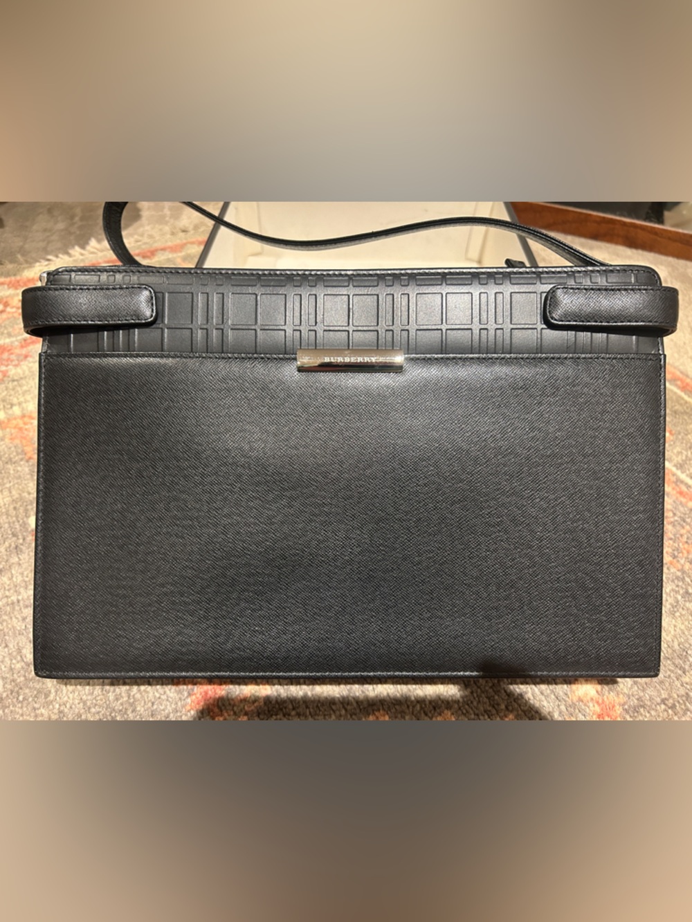 Authentic Burberry Black Textured Leather Shoulder Bag with Original Box